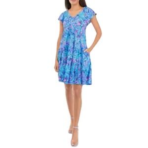 Lilly Pulitzer Kawai Flutter Sleeve Dress Las Olas Aqua Strong Current Sea M NEW